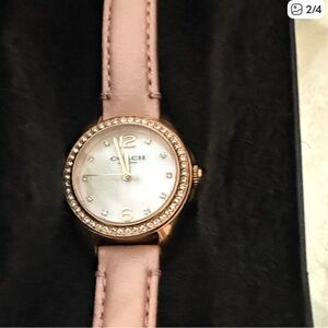 COACH Tristen MOP Dial Leather Band Lady Watch, Crystal Accents